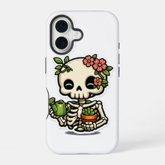 Schattige Kawaii Bloemenskelet Tuinier Sticker iPhone 16 Hoesje