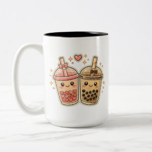 Schattige Kawaii Boba Melk Thee Hartjes Koppel Val Tweekleurige Koffiemok