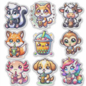 Schattige Kawaii Bobo Bubble Tea en Dieren Sticker (Voorkant)
