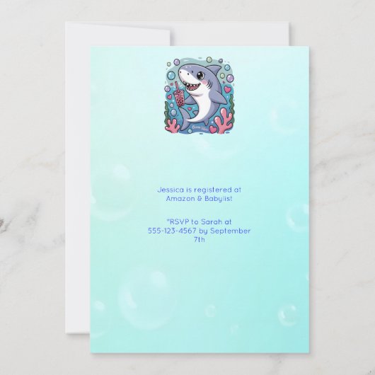 Schattige Kawaii Bubble Tea Shark Baby shower Kaart (Achterkant)