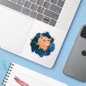 Schattige Kawaii Capybara met Zwartebeskrans Sticker (Laptop met iPhone)