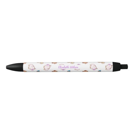 Schattige Kawaii Capybara Script Naam Monogram Zwarte Inkt Pen (Voorkant)