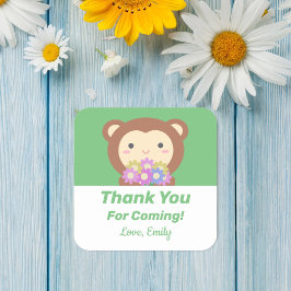 Schattige Kawaii Cartoon Aap Bedankt voor het Kome Vierkante Sticker