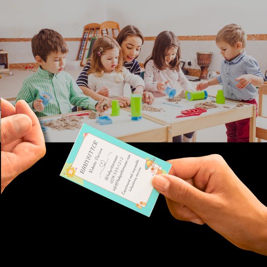 Schattige Kawaii Cartoon Kat Babysitter Nanny QR Visitekaartje