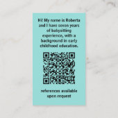 Schattige Kawaii Cartoon Kat Babysitter Nanny QR Visitekaartje (Achterkant)