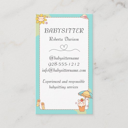 Schattige Kawaii Cartoon Kat Babysitter Nanny QR Visitekaartje (Voorkant)