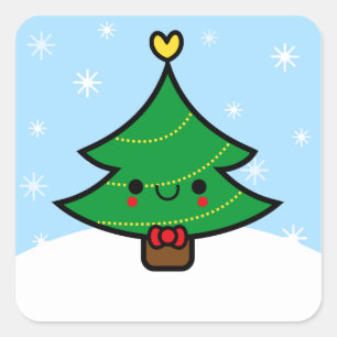Schattige Kawaii Cartoon Kerstboom Sticker