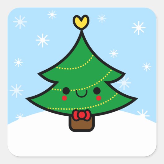 Schattige Kawaii Cartoon Kerstboom Sticker (Voorkant)