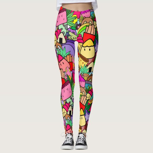 Schattige kawaii cartoon tekening l Kleurrijk patr Leggings (Voorkant)
