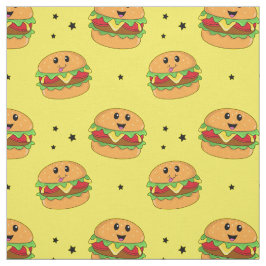 Schattige Kawaii Cheeseburger Patroon op Geel Stof
