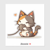 Schattige Kawaii Chibi Calico Kat Spelen met Garen Sticker (Vel)