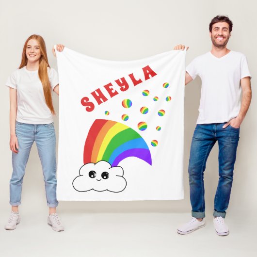 Schattige Kawaii Cloud Rainbow Kind`s Naam Fleece  (In situ)