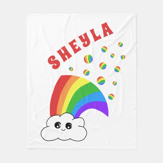 Schattige Kawaii Cloud Rainbow Kind`s Naam Fleece  (Voorkant)