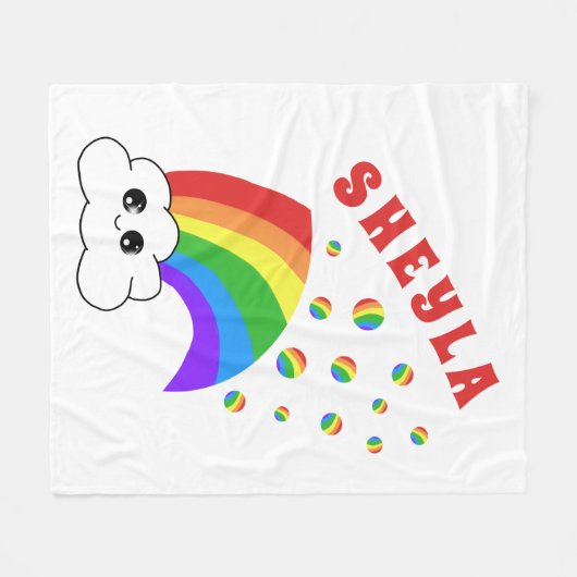 Schattige Kawaii Cloud Rainbow Kind`s Naam Fleece  (Voorkant (Horizontaal))