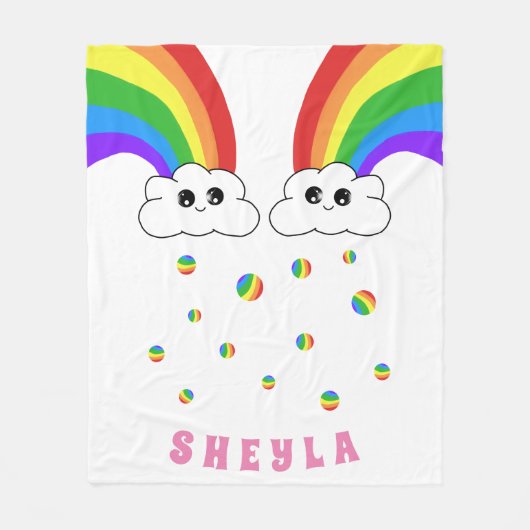 Schattige Kawaii Cloud Rainbow Kind`s Naam Fleece  (Voorkant)
