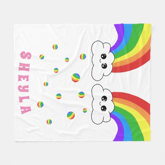 Schattige Kawaii Cloud Rainbow Kind`s Naam Fleece (Voorkant (Horizontaal))