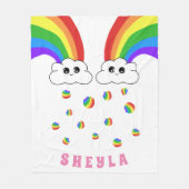 Schattige Kawaii Cloud Rainbow Kind`s Naam Fleece  Deken (Voorkant)