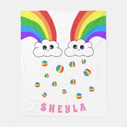 Schattige Kawaii Cloud Rainbow Kind`s Naam Fleece  Deken (Voorkant)