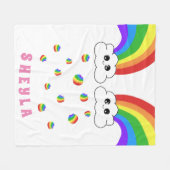 Schattige Kawaii Cloud Rainbow Kind`s Naam Fleece  Deken (Voorkant (Horizontaal))