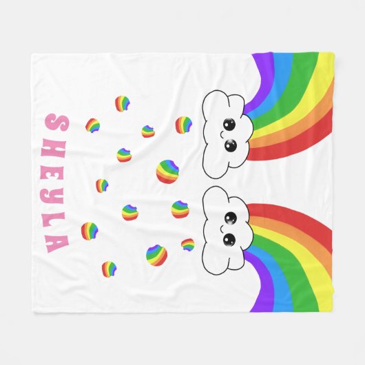 Schattige Kawaii Cloud Rainbow Kind`s Naam Fleece  Deken (Voorkant (Horizontaal))
