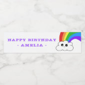 Schattige Kawaii Cloud Rainbow Kind`s Verjaardag Waterfles Etiket (Enkel label)