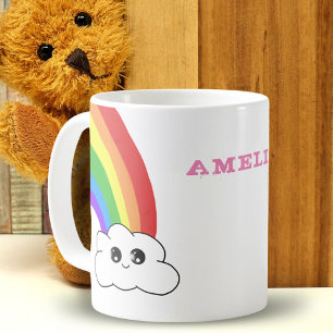 Schattige Kawaii Cloud Regenboog Kindernaam  Koffiemok