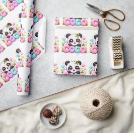 Schattige Kawaii Coco Panda Naam Pastel Roze Glanz Cadeaupapier