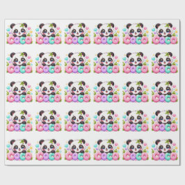 Schattige Kawaii Coco Panda Naam Pastel Roze Glitt Cadeaupapier