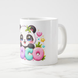 Schattige Kawaii Coco Panda Naam Pastel Roze Glitt Grote Koffiekop