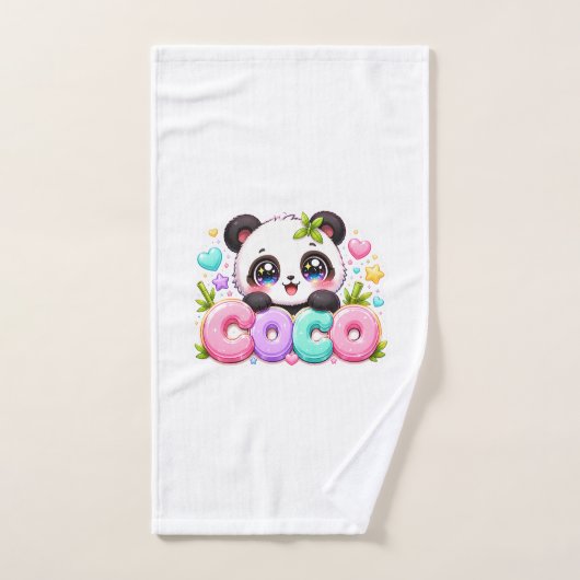 Schattige Kawaii Coco Panda Naam Pastel Roze Glitt Handdoek (Handdoek)