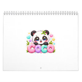 Schattige Kawaii Coco Panda Naam Pastel Roze Glitt Kalender