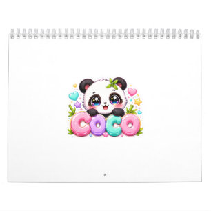 Schattige Kawaii Coco Panda Naam Pastel Roze Glitt Kalender