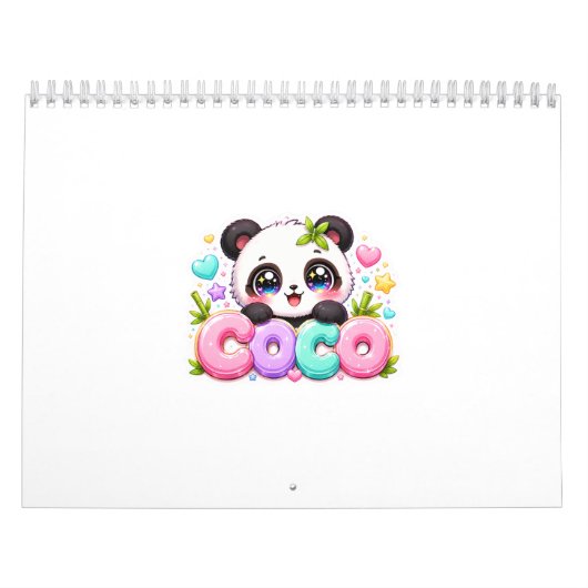 Schattige Kawaii Coco Panda Naam Pastel Roze Glitt Kalender (Hoes)