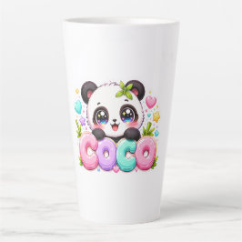 Schattige Kawaii Coco Panda Naam Pastel Roze Glitt Latte Mok
