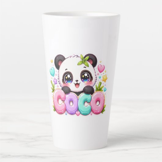 Schattige Kawaii Coco Panda Naam Pastel Roze Glitt Latte Mok (Voorkant)