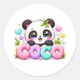 Schattige Kawaii Coco Panda Naam Pastel Roze Glitt Ronde Sticker