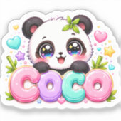 Schattige Kawaii Coco Panda Naam Pastel Roze Glitt Sticker (Voorkant)