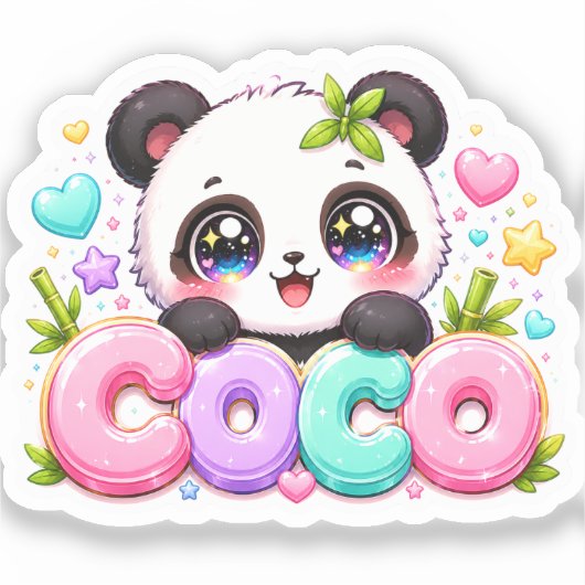 Schattige Kawaii Coco Panda Naam Pastel Roze Glitt Sticker (Voorkant)