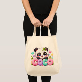 Schattige Kawaii Coco Panda Naam Pastel Roze Glitt Tote Bag