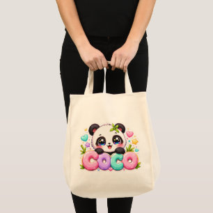 Schattige Kawaii Coco Panda Naam Pastel Roze Glitt Tote Bag