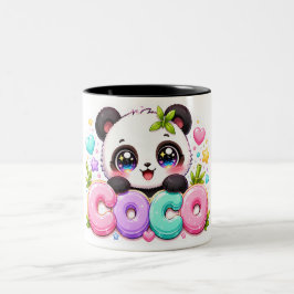 Schattige Kawaii Coco Panda Naam Pastel Roze Glitt Tweekleurige Koffiemok