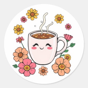 Schattige Kawaii Coffee Cartoon Ronde Sticker
