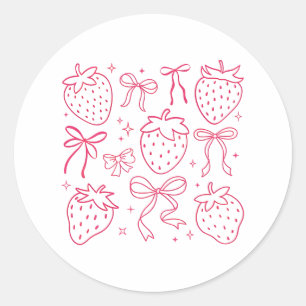 Schattige Kawaii Coquette Roze Aardbei Strikken Ronde Sticker