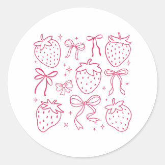 Schattige Kawaii Coquette Roze Aardbei Strikken Ronde Sticker