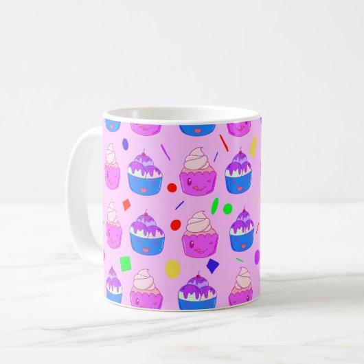 Schattige Kawaii Cupcakes naadloos patroon Koffiemok (Voorkant links)