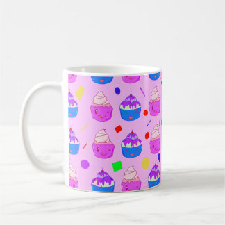 Schattige Kawaii Cupcakes naadloos patroon Koffiemok
