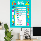 Schattige Kawaii Dagelijkse Routine Poster (Thuiskantoor)