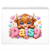 Schattige Kawaii Daisy Highland Koe Naam Pastel Ro