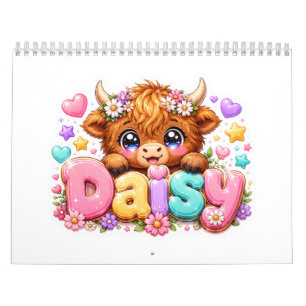 Schattige Kawaii Daisy Highland Koe Naam Pastel Ro Kalender