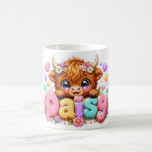 Schattige Kawaii Daisy Highland Koe Naam Pastel Ro